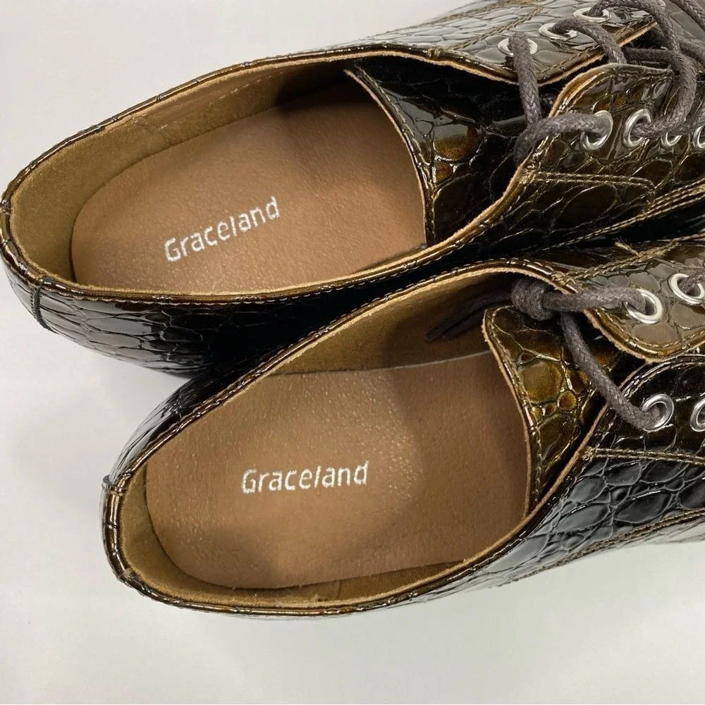 Graceland Chunky‎ Platform Shoes Women's 7 38 Crocodile Gator Grunge Fairycore
